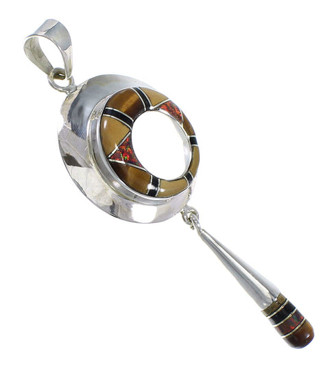Multicolor Inlay And Genuine Sterling Silver Southwest Pendant YX67898